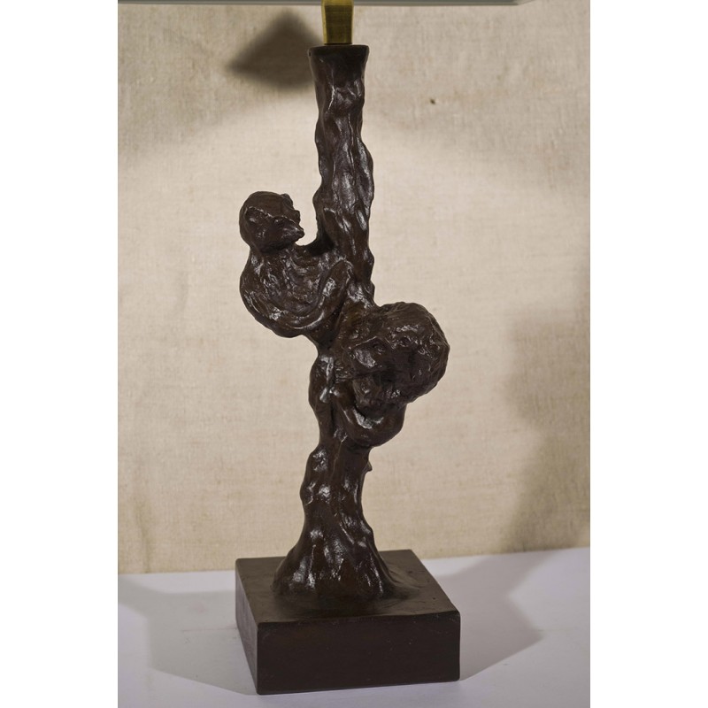 Bronze Table Lamp, Lion and Bear in Tree